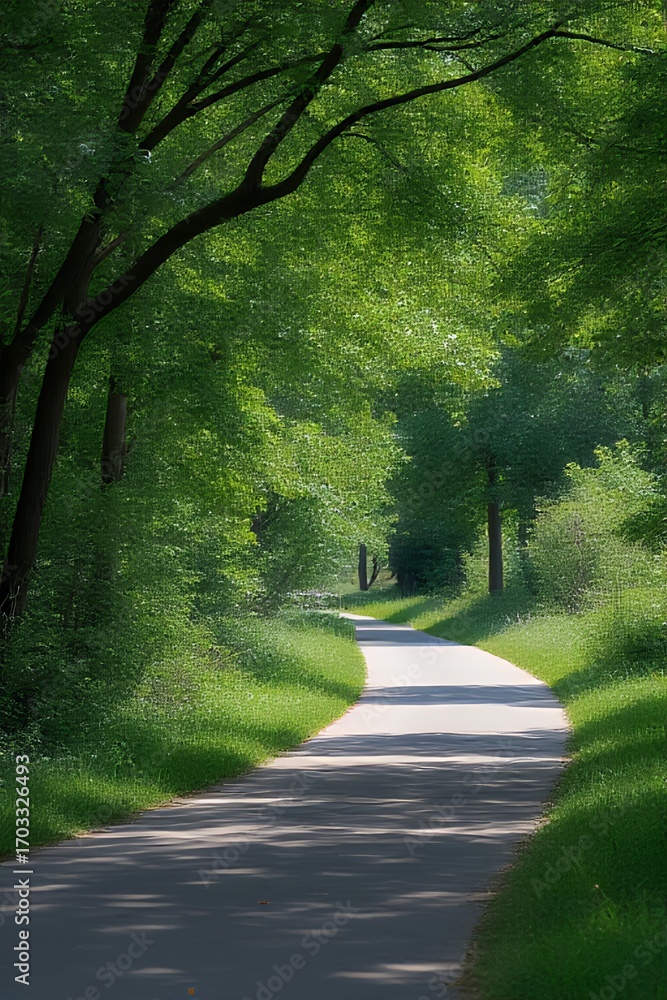 Obraz premium Serene Path Through Lush Green Trees