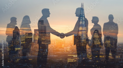 Fototapeta Naklejka Na Ścianę i Meble -  Business People Handshake City Skyline