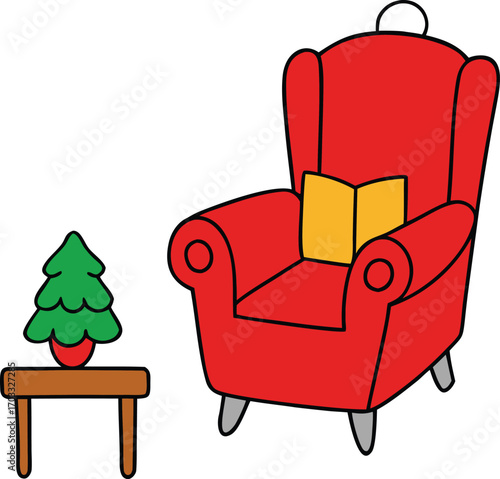 cozy corner with christmas reading chair on white .eps