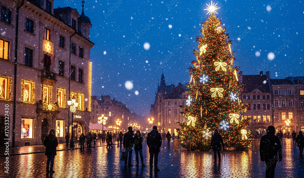 Fototapeta premium night view of the old town square with christmas tree