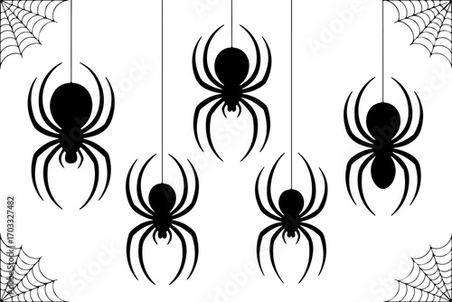 Black Spider Silhouettes Vector Set – Halloween and Nature Icons"