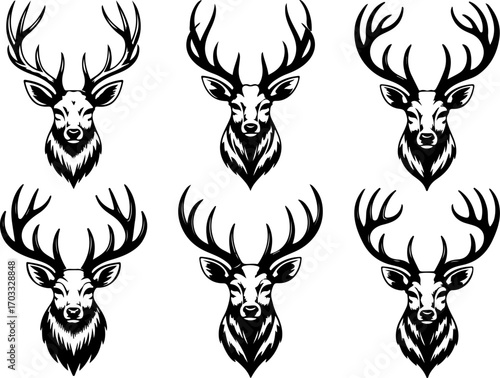 Deer Head Silhouette Vector Set"