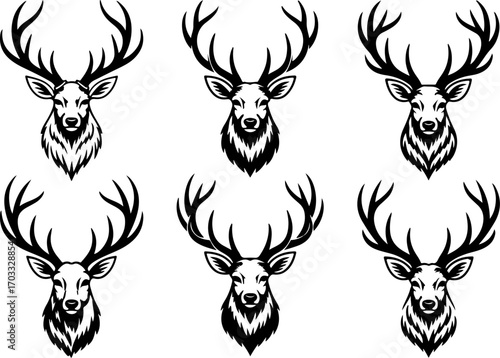 Deer Head Silhouette Vector Set"