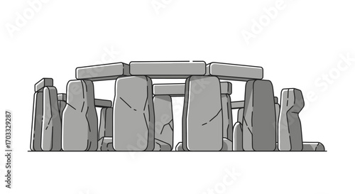 Illustration of Stonehenge, an ancient prehistoric monument consisting of large standing stones arranged in a circular pattern.