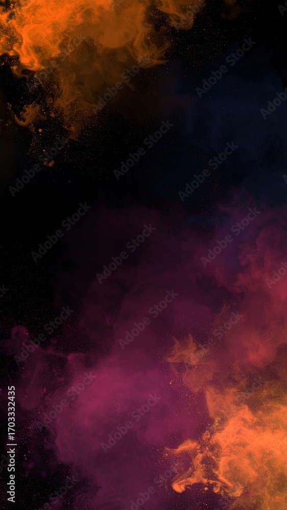 Obraz premium Abstract Dark Background with Vibrant Orange and Purple Powder Splash Design