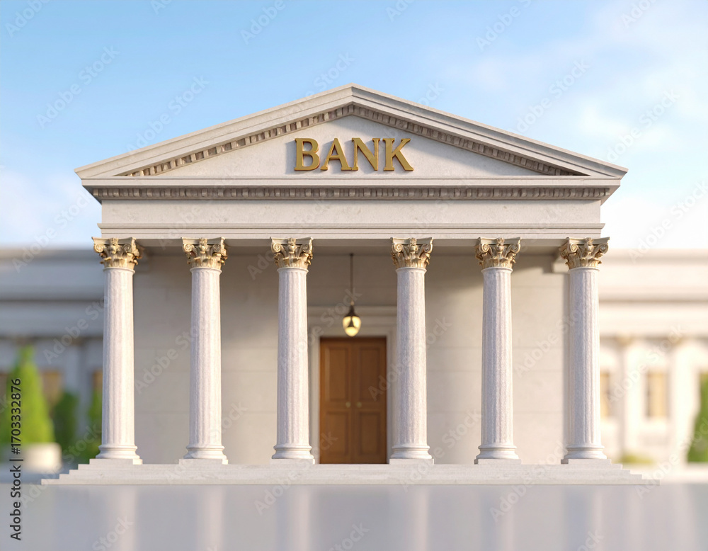 Obraz premium Bank building facade with classical columns, finance and economy concept, stock photo