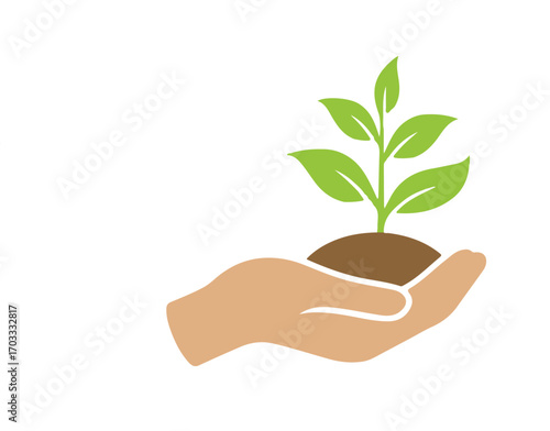 Hand holding a growing plant Symbol of environmentalism, growth, and nurturing.