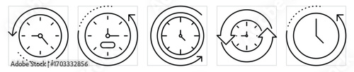 Time in reverse icons set. Back to time symbol. Vector editable stroke.