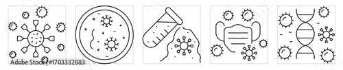 Virus and Virology icons set. Vector editable stroke.