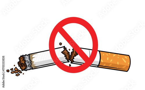Prohibition Symbol on Broken Cigarette for Anti-Smoking Campaign