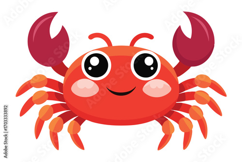 Cute orange crab with big eyes smiles cheerfully against a transparent backdrop