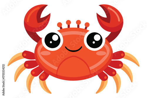 Cartoon red crab smiles with its cute eyes on a transparent background