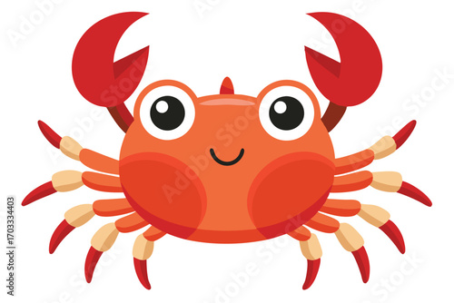Happy cartoon crab shows big red claws on a transparent background
