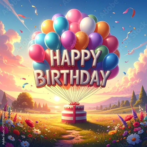 Colorful birthday greeting with balloons