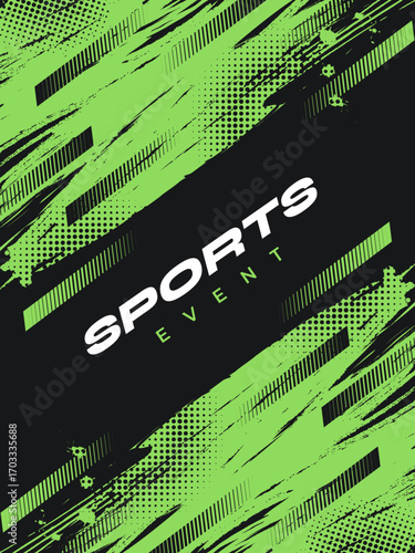 Green and Black Grunge Sport Cover or Poster Design with Halftone Style