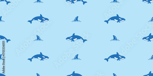 whale seamless pattern shark fin wave fish vector dolphin tuna salmon doodle icon cartoon ocean sea doodle tile background gift wrapping paper repeat wallpaper illustration scarf isolated animal desig