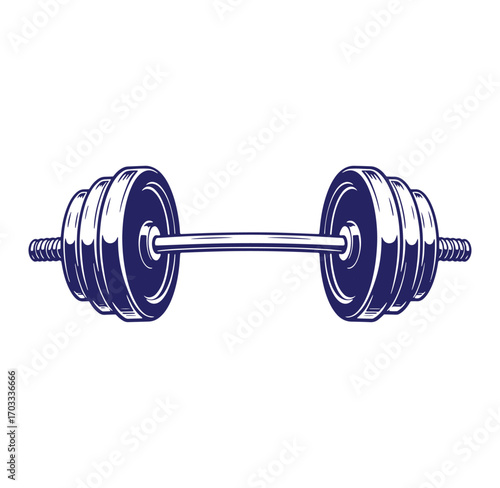 Vector illustration of a blue detailed barbells depicting gym fitness and exercise