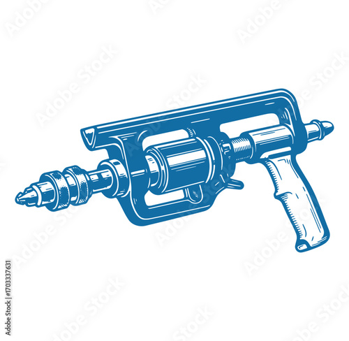Vector illustration of a retro futuristic ray gun isolated on white background