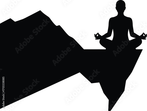 Silhouette of a person meditating a mountain top, finding inner peace and harmony in nature