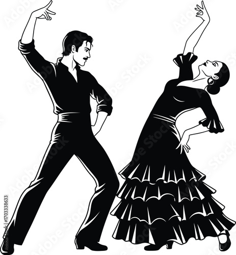 Elegant flamenco dancers performing a passionate dance couple showcases art of spanish culture and tradition