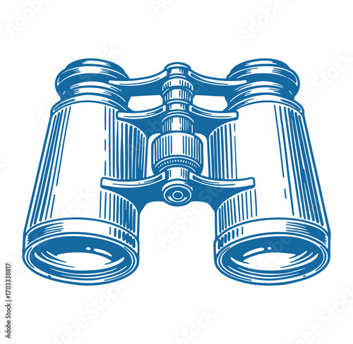 Vector illustration of classic vintage binoculars rendered in detailed engraved style design