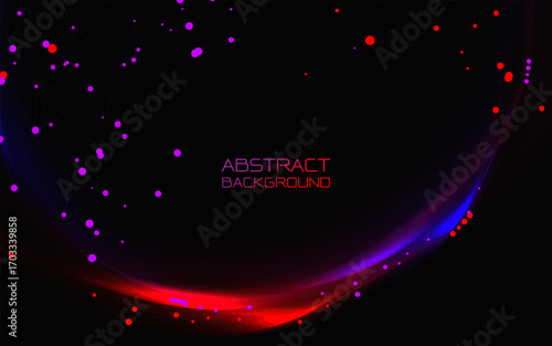 Abstract lines and particle connection technology on a dark background. Abstract molecules with Futuristic digital technology concept