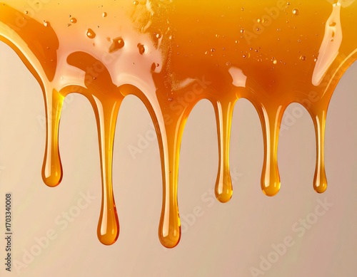 Golden Syrup Dripping Creating Abstract Patterns on Light Background Food Photography