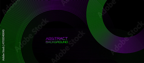 Green and purple Minimalist abstract background with circle lines and gradients in light tones with futuristic hi technology concept