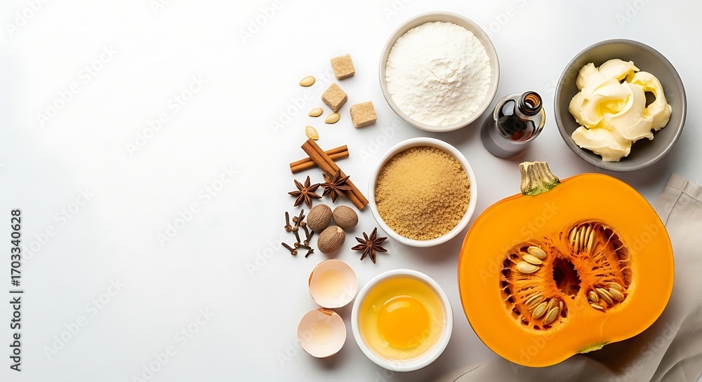 Fototapeta premium Pumpkin Spice Ingredients on White Background
