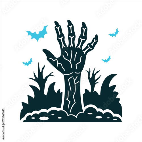 Halloween Skeleton Hand Rising From Ground Vector Draugr Hand A skeletal hand rising from soil for necromancy