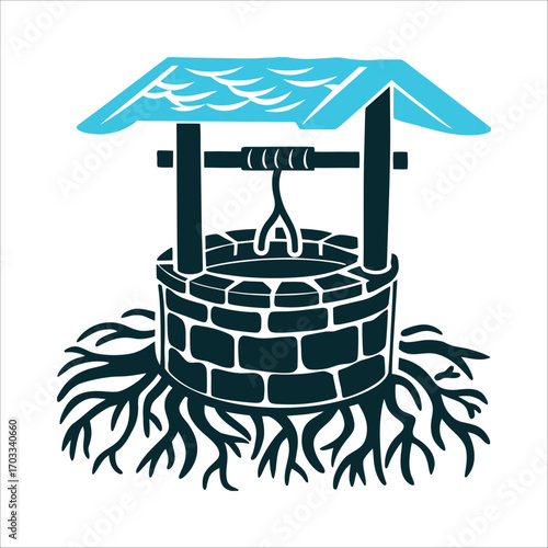 Stylized Norns Well: Fate Weaving Illustration Norns Well A stylised well with three roots representing fate weaving