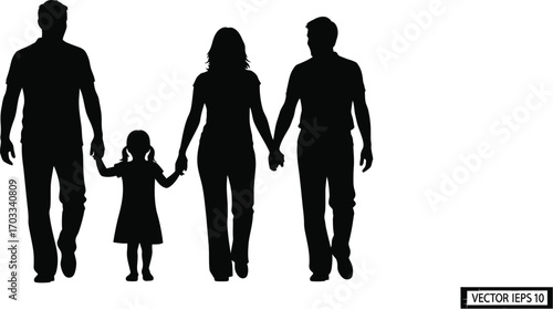 Silhouette of a family walking together family is holding hands, creating a sense of unity and love