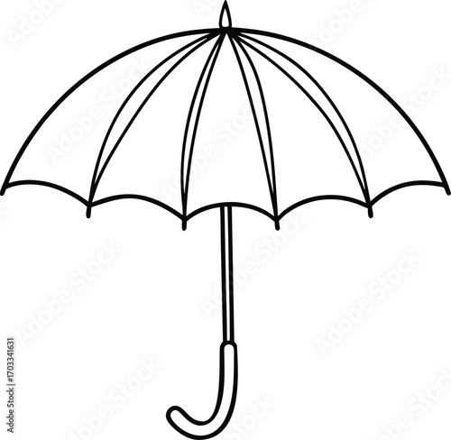 A simple black umbrella provides protection from the weather, a single open accessory against the rainy season