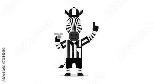 A jubilant zebra referee celebrates, holding a card and giving a thumbs-up.