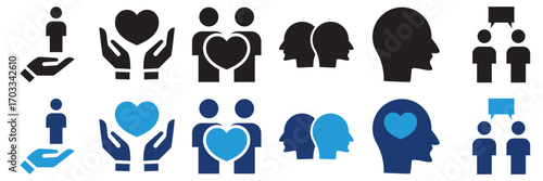 Relationship and communication  icon collection. Set of icons themed around relationships, communication, teamwork, love, and human connections for modern digital design. Vector illustration.
