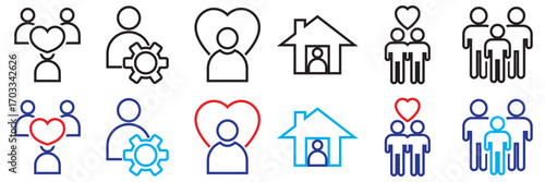 Relationship and communication  icon collection. Set of icons themed around relationships, communication, teamwork, love, and human connections for modern digital design. Vector illustration.
