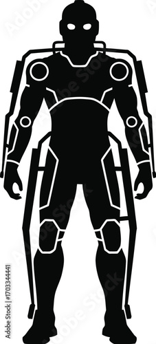 Futuristic robot silhouette, depicting advanced technology, artificial intelligence, and science fiction concepts