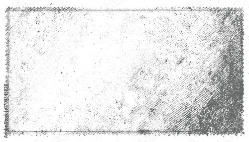 black and white distressed grunge frame with rough texture and splattered details.