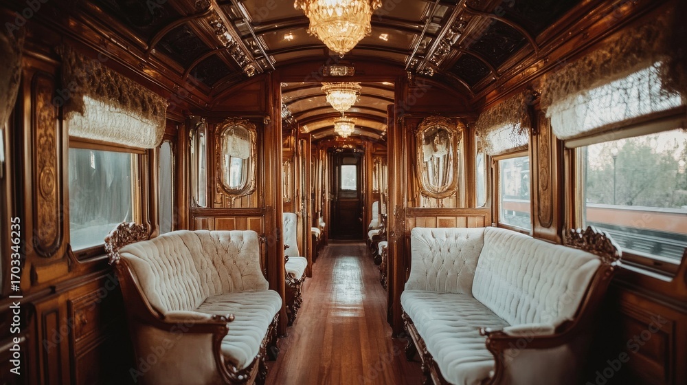 Naklejka premium Luxurious interior of a vintage train car.