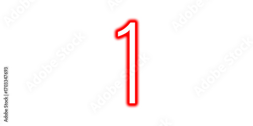 Minimal vibrant red color neon number 1 isolated on white background art illustration design. Design elements PNG


