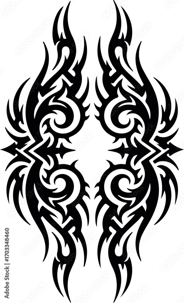 Naklejka premium Decorative Black Tribal Pattern with Sharp Tips and Curves