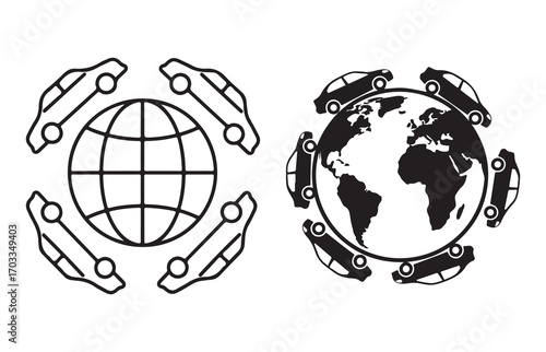 Global Car Network and Transport Icons