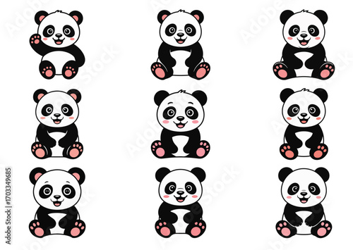 Adorable Cartoon Panda Icon, Panda Vector design