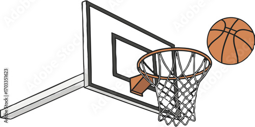 A basketball ball in a hoop
