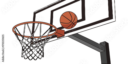 A basketball ball in a hoop
