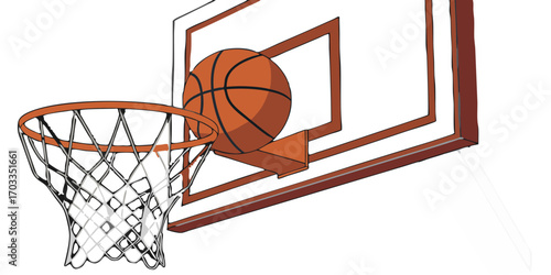 A basketball ball in a hoop