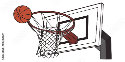 A basketball ball in a hoop
