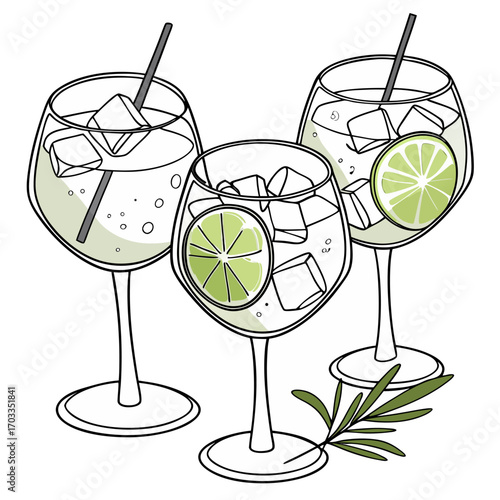 Gin alcoholic cocktail vector vintage watercolor style
