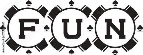 Poker chips black icons vector set. Isolated Casino poker chip logo. Poker symbols with spades, hearts, diamonds, clubs. Playing poker concept. Vector illustration.