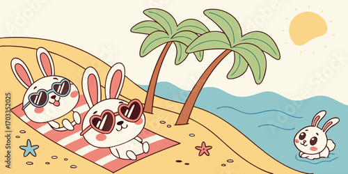 Cute Panda Unicorn Shiba Inu Dog Playing In Beach Summer Season Cartoon Vector Isolated